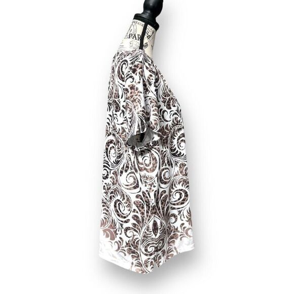 Chico's Zenergy 3 XL Brown White Scroll Top Beaded Stretch Knit Boho Blouse NWT - Picture 5 of 10